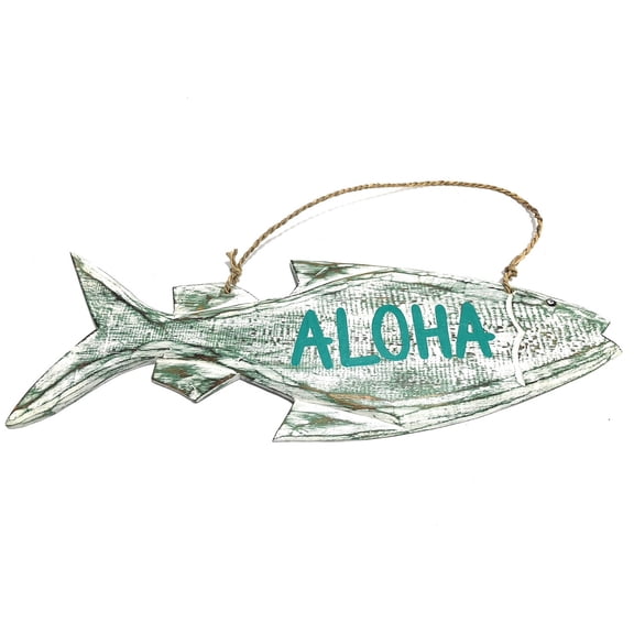 Aloha Sign 16" Green Rustic Fish - Coastal Decor | #snd2501840