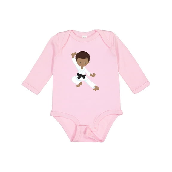 Inktastic African American Boy, Black Belt, Karate Pose Boys Long Sleeve Baby Bodysuit