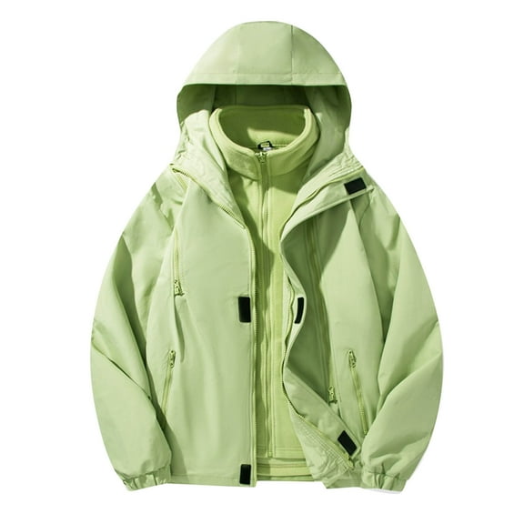 Levmjia Men's 3-in-1 Jacket Detachable Fleece Liner Windproof Waterproof Breathable Outdoor Hiking Coat 100% Polyester Zippered Pockets M-5XL Green