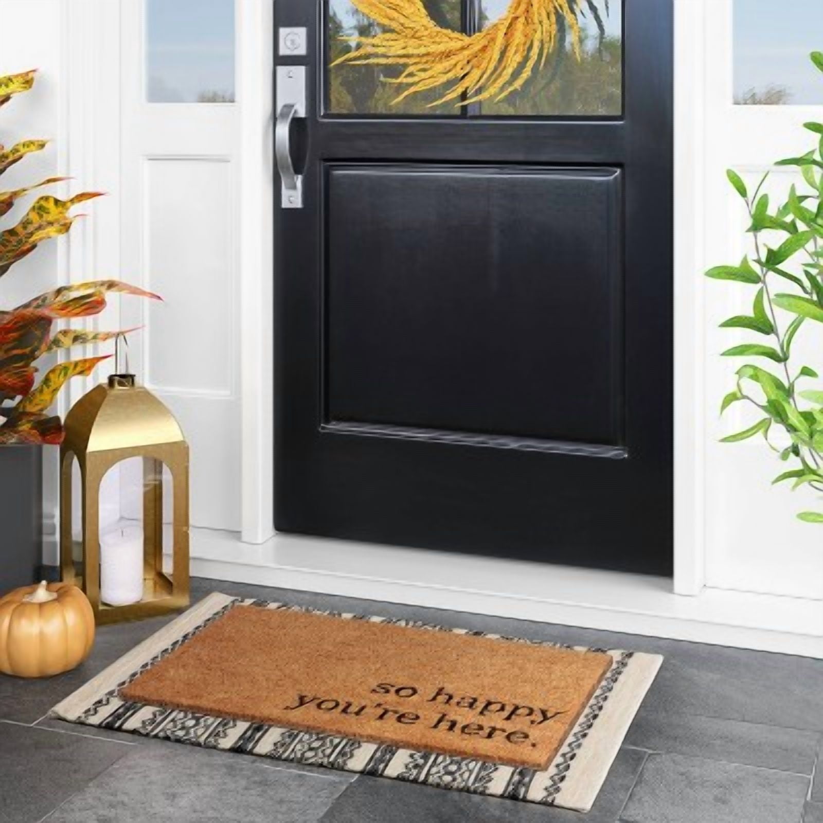 1'6"x2'6" So Happy You're Here Coir Doormat Natural - Outdoor Welcome Mat, Front Door, Medium Pile