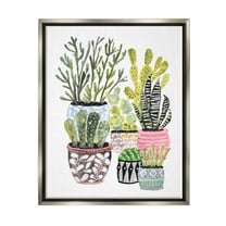 Stupell Various Cactus House Plants Botanical & Floral Painting Gray Floater Framed Art Print Wall Art