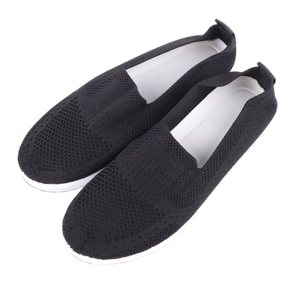 Riousery Women Slip On Casual Shoes 10.2 inches / 26.0 cm Breathable Knit Walking Shoes Sneakers Comfortable Thick Sole Non Slip Fashion Loafers for Work Travel Running Outerwear Gym Black Size 35