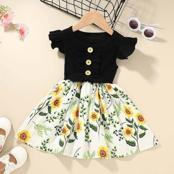LSLJS Toddler Girls Cotton Casual Cartoon Print Short Sleeve Dresses, Summer Savings Clearance