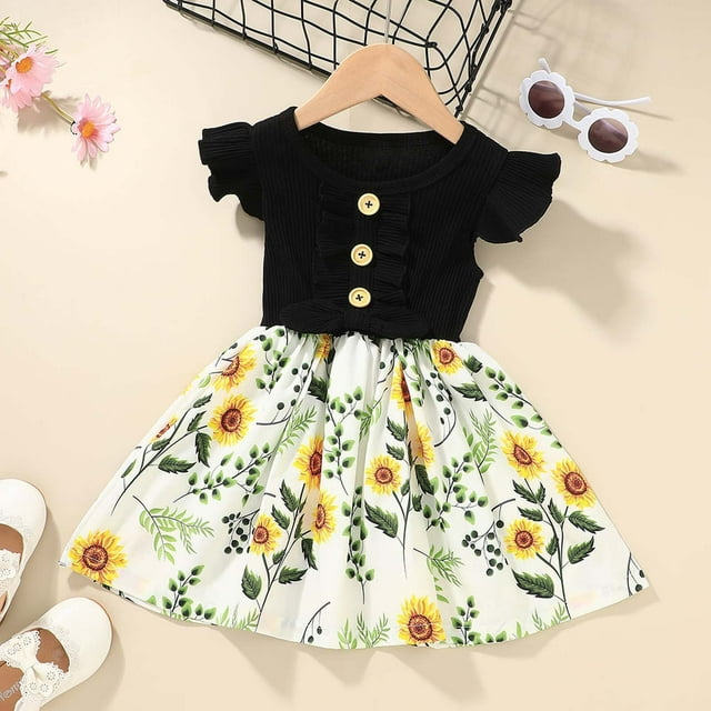 LSLJS Robe Décontractée en Coton à Manches Courtes pour Tout-Petites Filles avec Imprimé de Dessins Animés