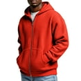 thumbnail image 2 of QSAWXQZ Men's Thermal Hoodie Solid Long Sleeve Zip Up Cardigan Coat with Pockets for Spring Red 5XL, 2 of 8