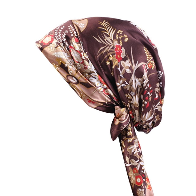 Qarigey Gorro estampado para mujer, a la moda, con lazo, suave, para la cabeza, turbantes, envolturas de satén para el pelo para mujer, para Sombreros Café