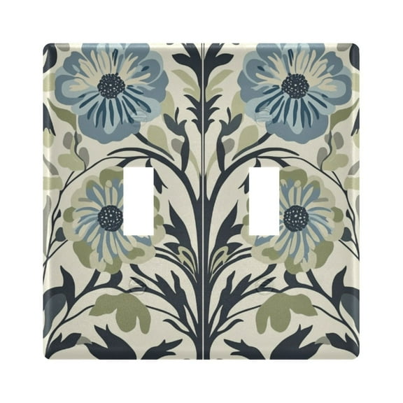 Yayeee Toggle Light Switch Wall Plate 2-Gang 4.56"x4.48" Decorative Outlet Cover, Blue Floral Pattern