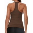 thumbnail image 4 of Workout Tops for Women Racerback Basic Tank Summer Camisole V Neck Slim Fit Ribbed Sleeveless Brown S, 4 of 6