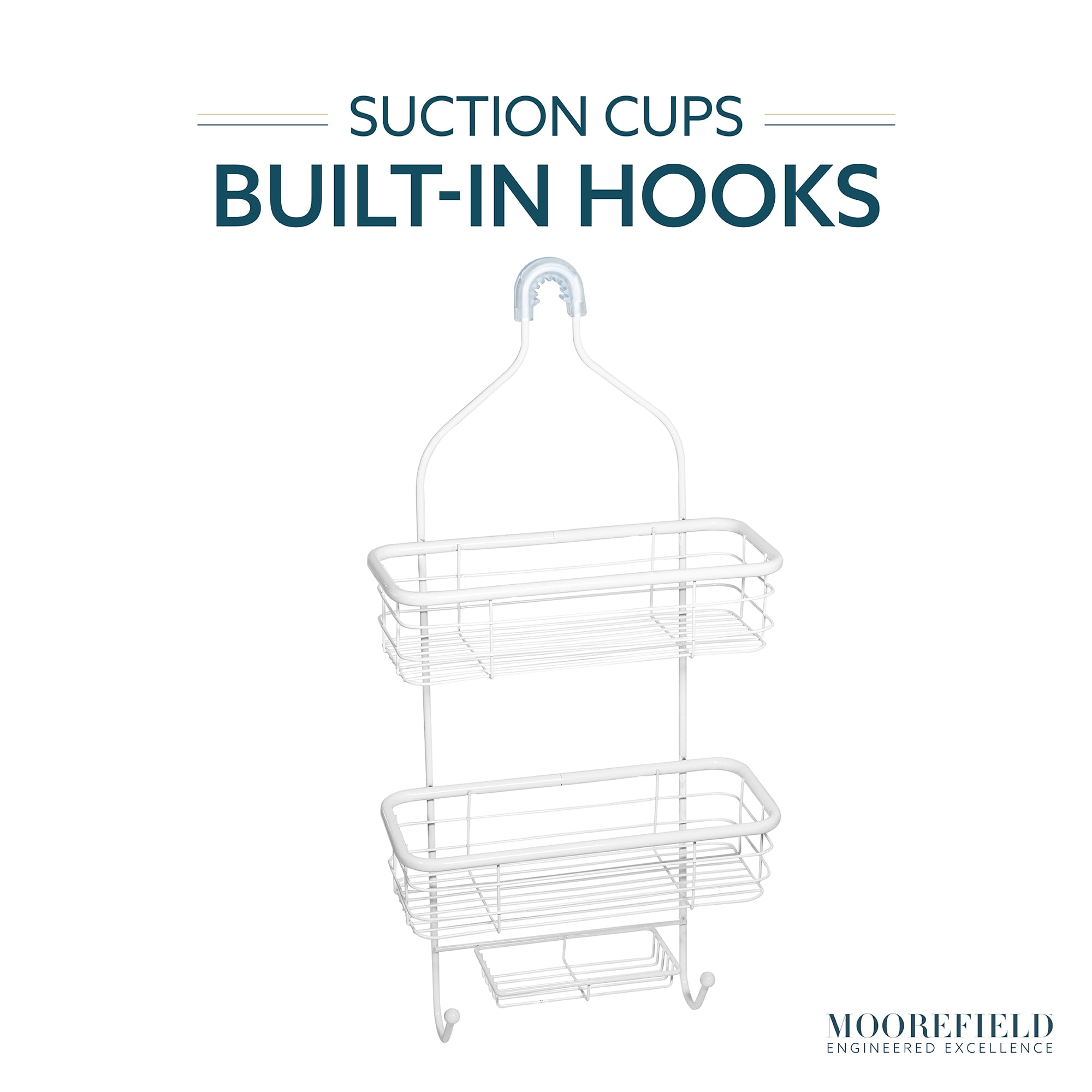 Moorefield 3-Tier Hanging Shower Caddy with Suction Cups, Non-Slip Neck, Bathroom Organizer, Matte White