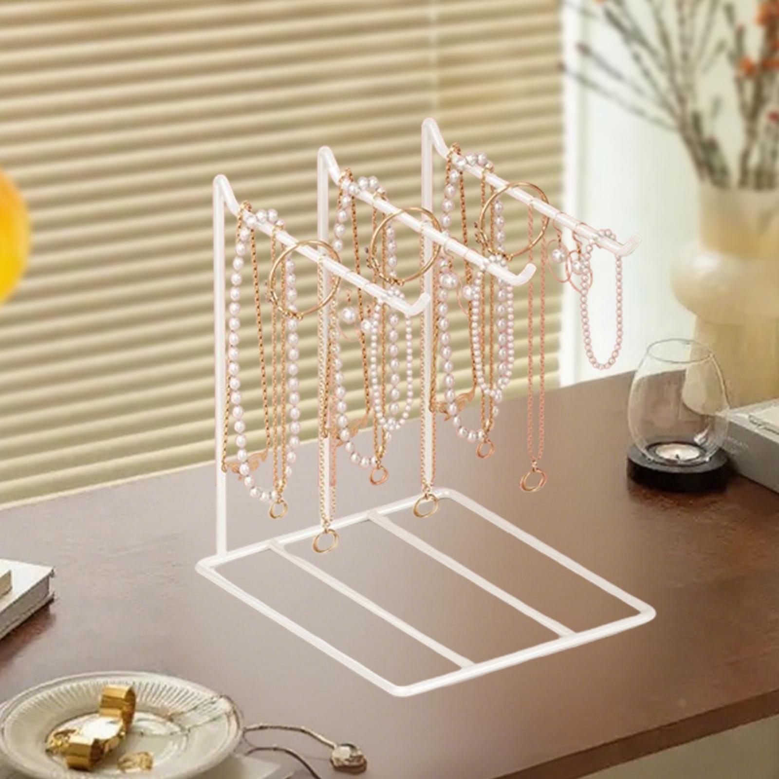 FVDPWYE Jewelry Organizer Earrings Storage Holder Countertop Organization with 3 Hangers White