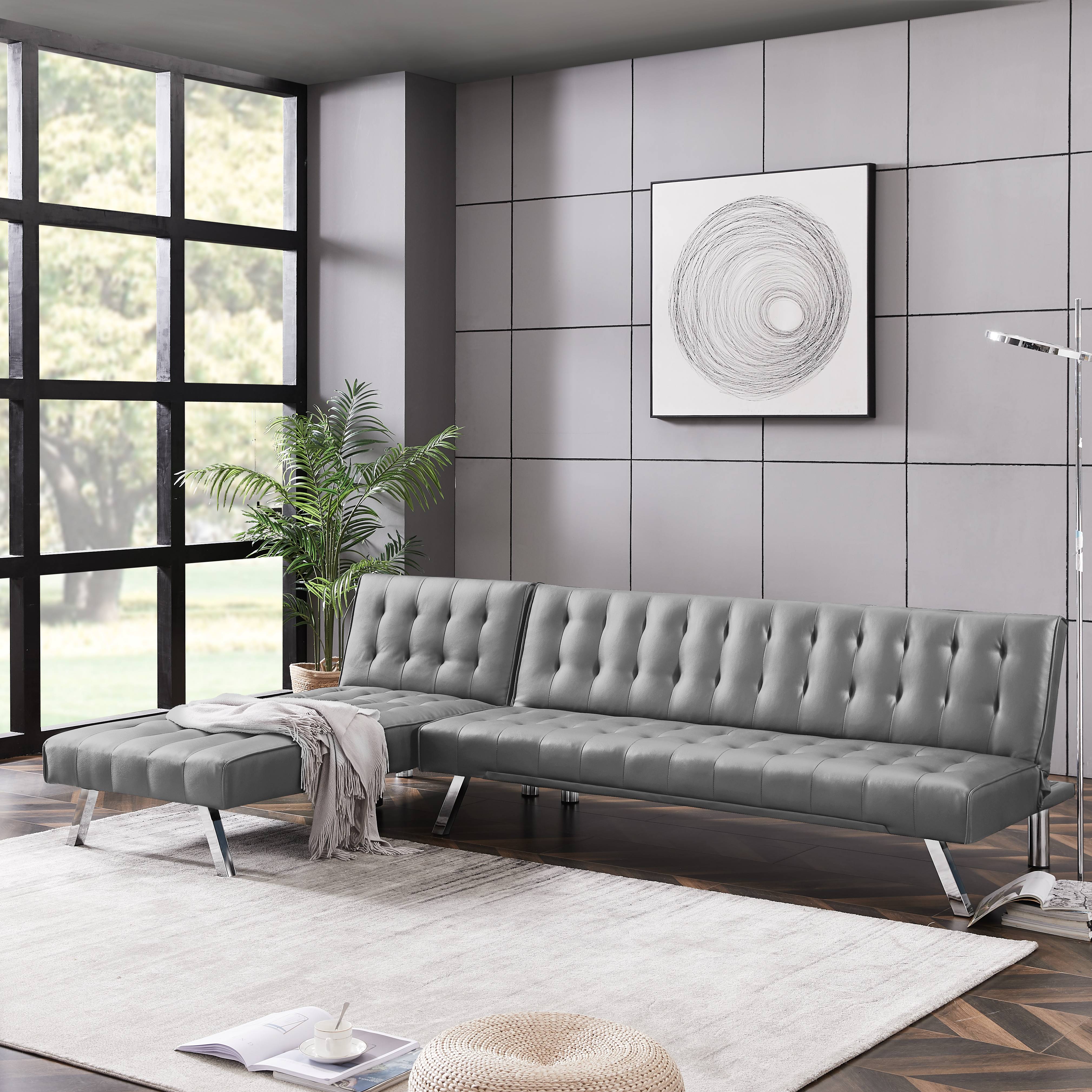 Grey Tufted Sofa With Chaise Baci Living Room