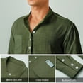 thumbnail image 2 of Mens Long Sleeve Linen Henley Shirt Cotton Casual Outdoor Button-Up with Roll Up Sleeves Green, 2 of 8