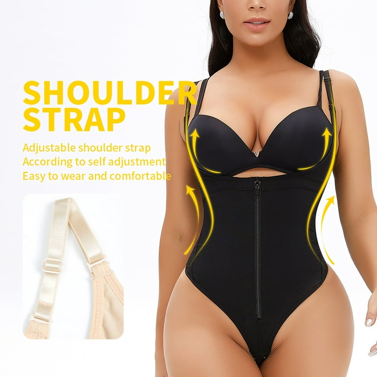 Garteder Women Latex Waist Trainer Bodysuit Slim Zipper and Hook Shapewear  Open Bust Corset Tummy Control Compression Underwear Thong