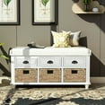 thumbnail image 2 of Noble House Removable linen blend cushion Rustic Storage Bench with 3 Drawers and 3 Rattan Baskets, Shoe Bench for Living Room, Entryway ,White, 2 of 9