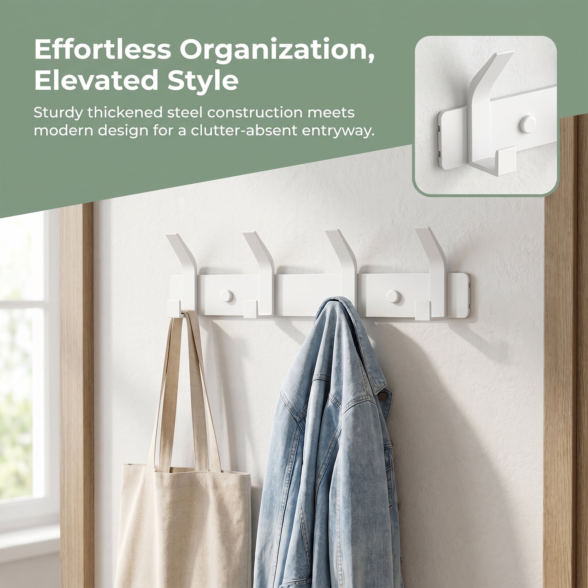 Unique Bargains Coat Rack Wall Mount Metal Hook for Bathroom and Bedroom White 4 Hooks