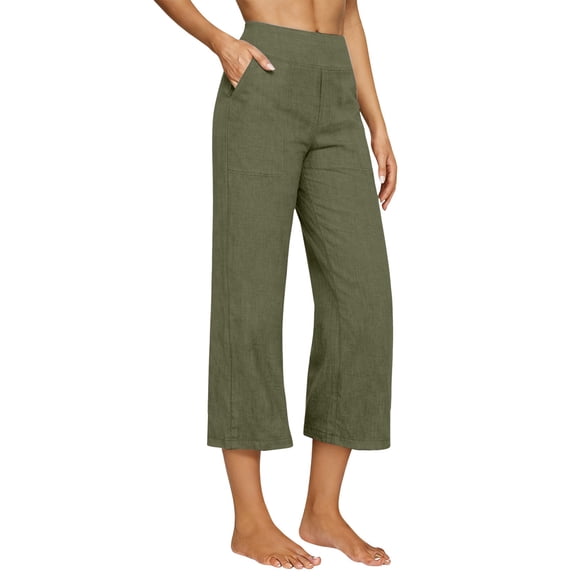 JJHGVB Cropped Trousers Baggy Lightweight Pant capri lounge pants Lightweight Pants Casual Straight gaucho pants for women Knee Length Capri Pants pantalones capri active pants women Green L