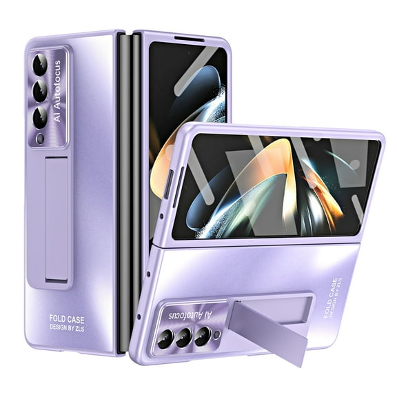 Dteck for Samsung Galaxy Z Fold 4 5G Case with Hinge Protection, Shockproof Luxury Plating Hybrid with Screen Protector Kickstand Rugged All-Inclusive Case for Samsung Z Fold 4 2022,Purple