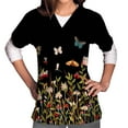thumbnail image 3 of IROINNID Scrub Tops for Women Plus Size V-neck Tops Workwear Printed Uniform with Pockets,Black, 3 of 5
