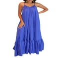 thumbnail image 2 of Robe Longue d'Été Décontractée et Fluide pour Femmes avec Poche, Bretelles Spaghetti, Encolure Dégagée, Ample, pour la Plage, 2 of 5