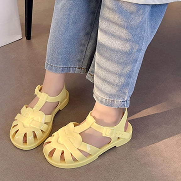 Crunowin Girls' Spring Summer Sandals Soft Sole Comfort Crystal Jelly Princess Beach Comfort Shoes Yellow Size 10.5