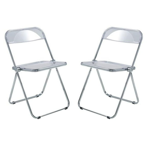 Lawrence Acrylic Folding Chair with Metal Frame, Clear - Set of 2