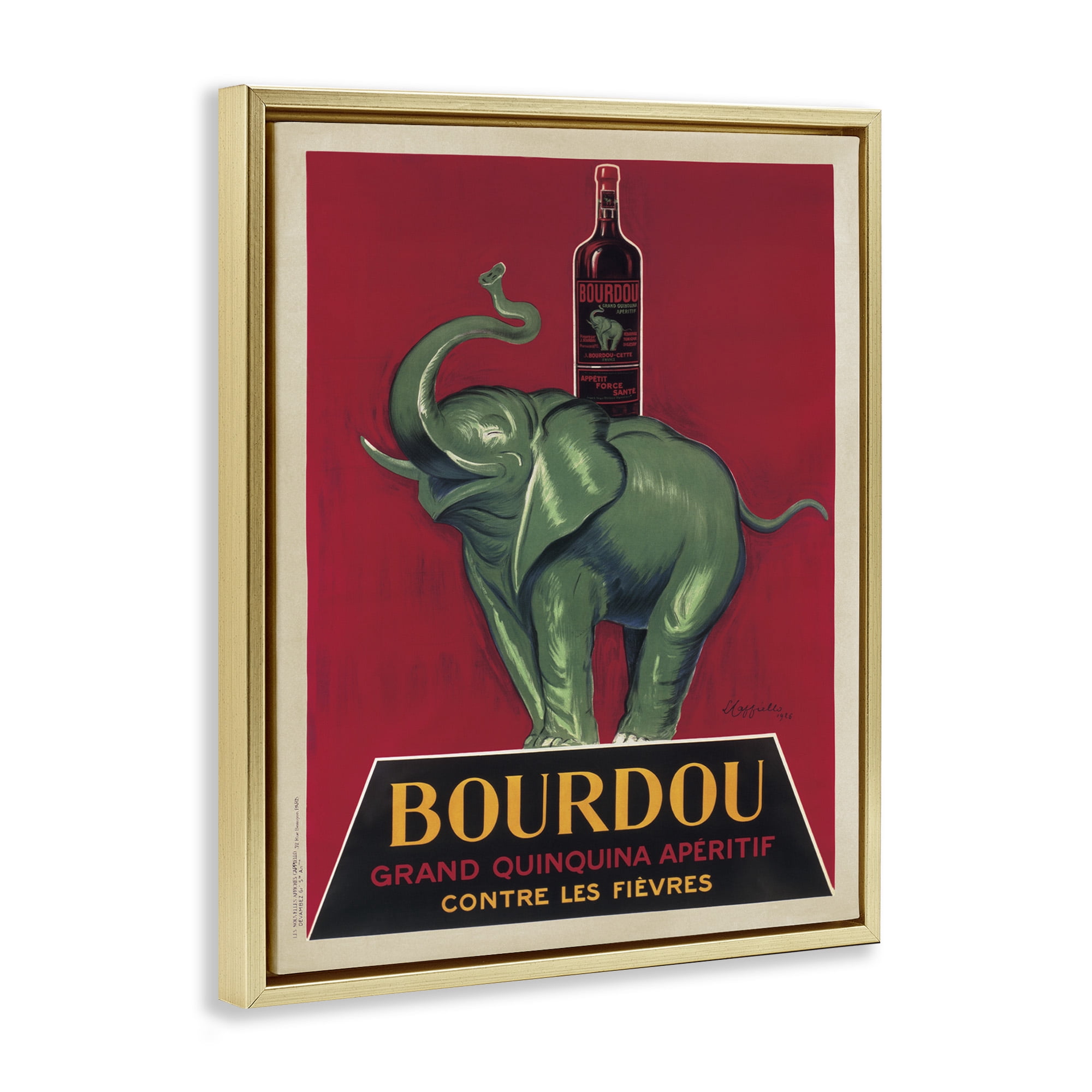 Stupell Industries Bourdou Vintage Elephant Advertisement Food & Beverage Painting Gold Floater Framed Canvas Art Print Wall Art, 25 x 31