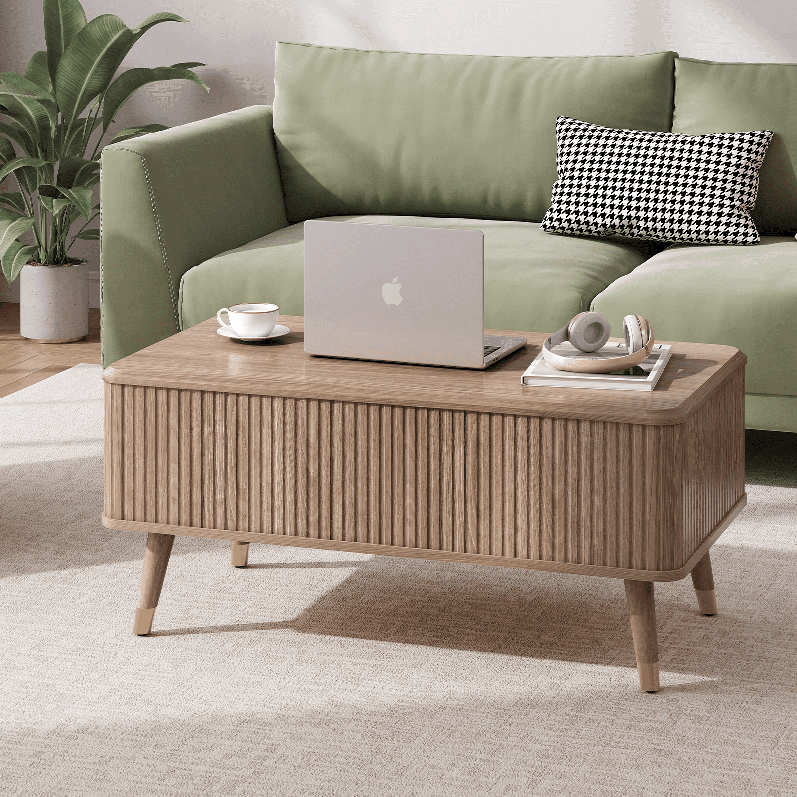 JOINICE Lift Top Coffee Table with Storage,Small Rectangle Center Table for Living Room,Oak
