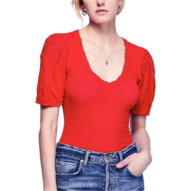 Free People Blouse en Tricot à Lacets pour Femmes, Rouge, Moyen