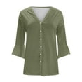thumbnail image 3 of Feancey 3/4 Length Sleeve Women's Cardigans Button Down Casual Lightweight Cardigan Solid Color Vintage Beach Coverups Army Green XL, 3 of 4
