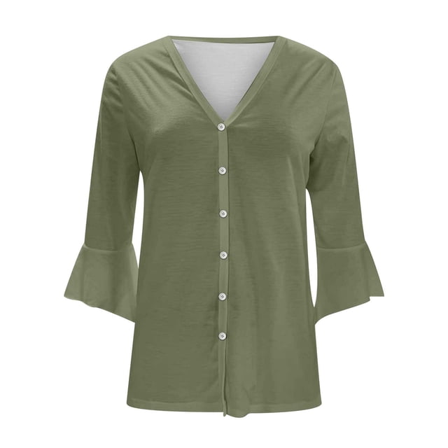 QUYUON Cardigans en Molleton pour Femmes Rabais Manches Longues Cardigans pour Femmes Légers Polyester Cardigan à Manches 3/4 Veste Cardigan pour Femmes Style Q-588 Chandail Tricoté d'Hiver Manteau d'Extérieur Vert Armée m