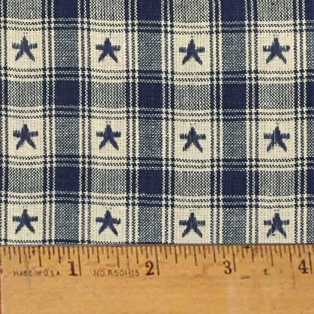 Farmhouse Blue Star Check Homespun Cotton Fabric - Sold by the Yard