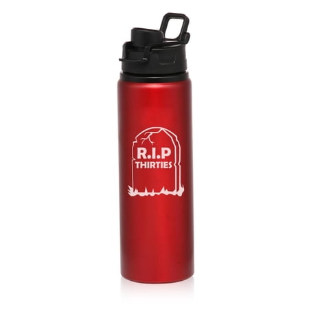 25 oz Water Bottle Sports Travel Mug Gift RIP Thirties 40th Birthday Gift (Red)