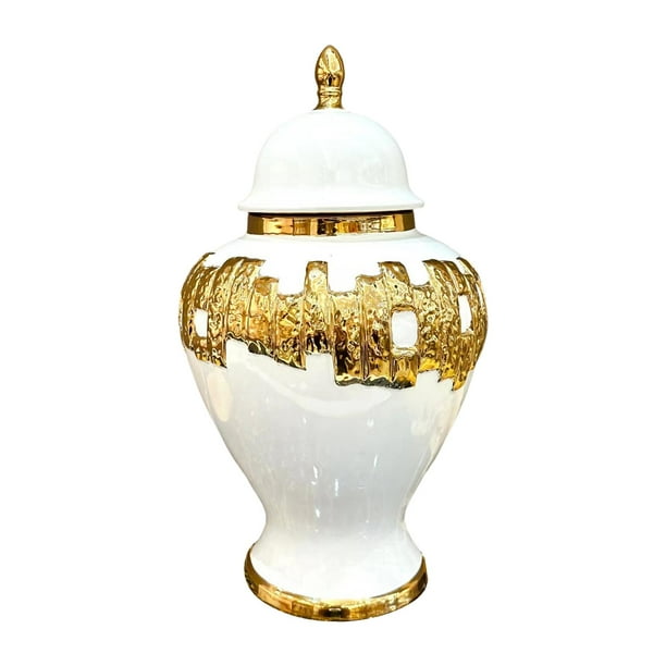 Tarro de jengibre de porcelana, tarro decorativo, florero de cerámica, tarro de templo para el hogar y M