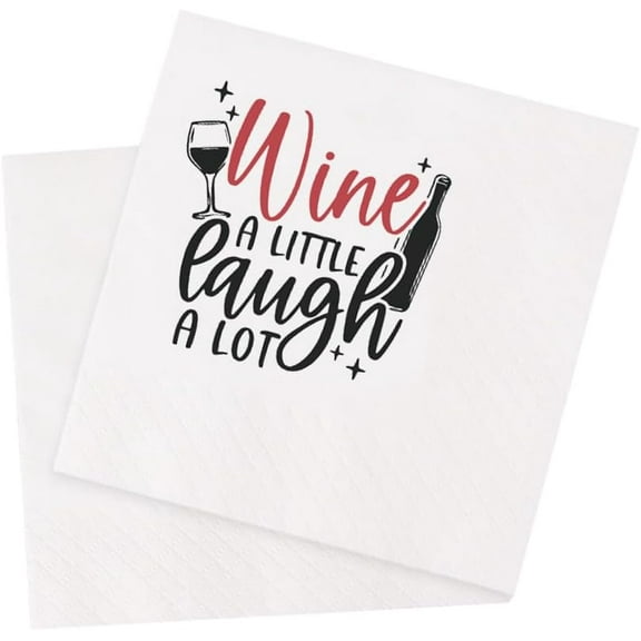 20pcs Funny Fiesta Wine Drinking Quotes Saying Cocktail Napkins Party Beverage Bar Paper Novelty Humorous Quirky Gag Gift 5 x 5 (Wine A Little Laugh A Lot) 5"x5"