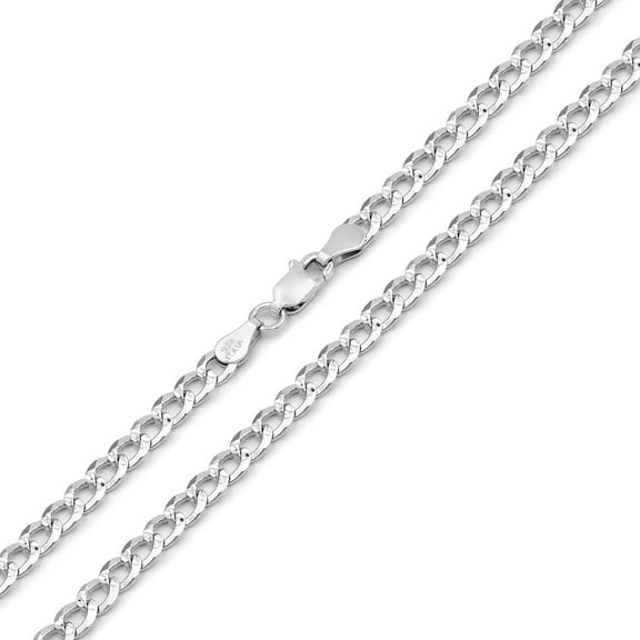 925 Italian Sterling Silver 4mm Solid Cuban Diamond Cut Chain, FREE Microfiber Cloth, ITProLux Curb Link Pave Mens Womens Necklace, Giorgio Bergamo