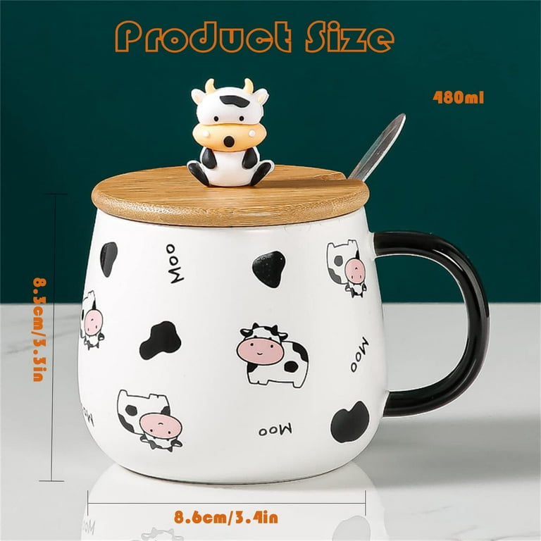 Cute Cartoon Kids Mugs Lids Spoon Ceramic Water Milk Coffee Tea