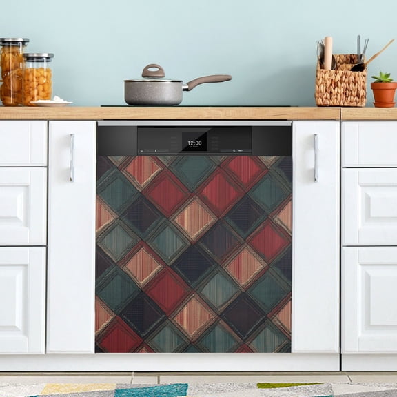 Yayeee Magnetic Dishwasher Cover for The Front Decoration Home Kitchen Machine Sticker Protector, Red Tartan Pattern