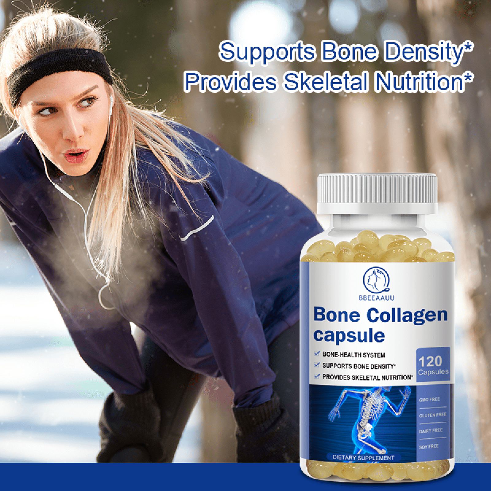 (2 Pack) Bone Collagen Capsules Supplement, for Healthy Skin, Nails, Hair, Joints, Bones, 240 Count