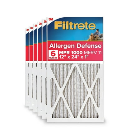 Filtrete 12x24x1 HVAC Furnace Air Filter, MPR 1000 MERV 11, Allergen Defense, 6 Pack