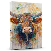 Cattle Texas Longhorn Bull Canvas Wall Art Animal Decor, Cattle Texas Longhorn Bull Canvas Prints Wild Animal Artwork for Living Room Bedroom Office 190HD156