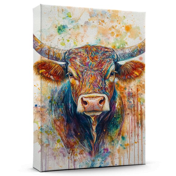 Cattle Texas Longhorn Bull Canvas Wall Art Animal Decor, Cattle Texas Longhorn Bull Canvas Prints Wild Animal Artwork for Living Room Bedroom Office 190HD156