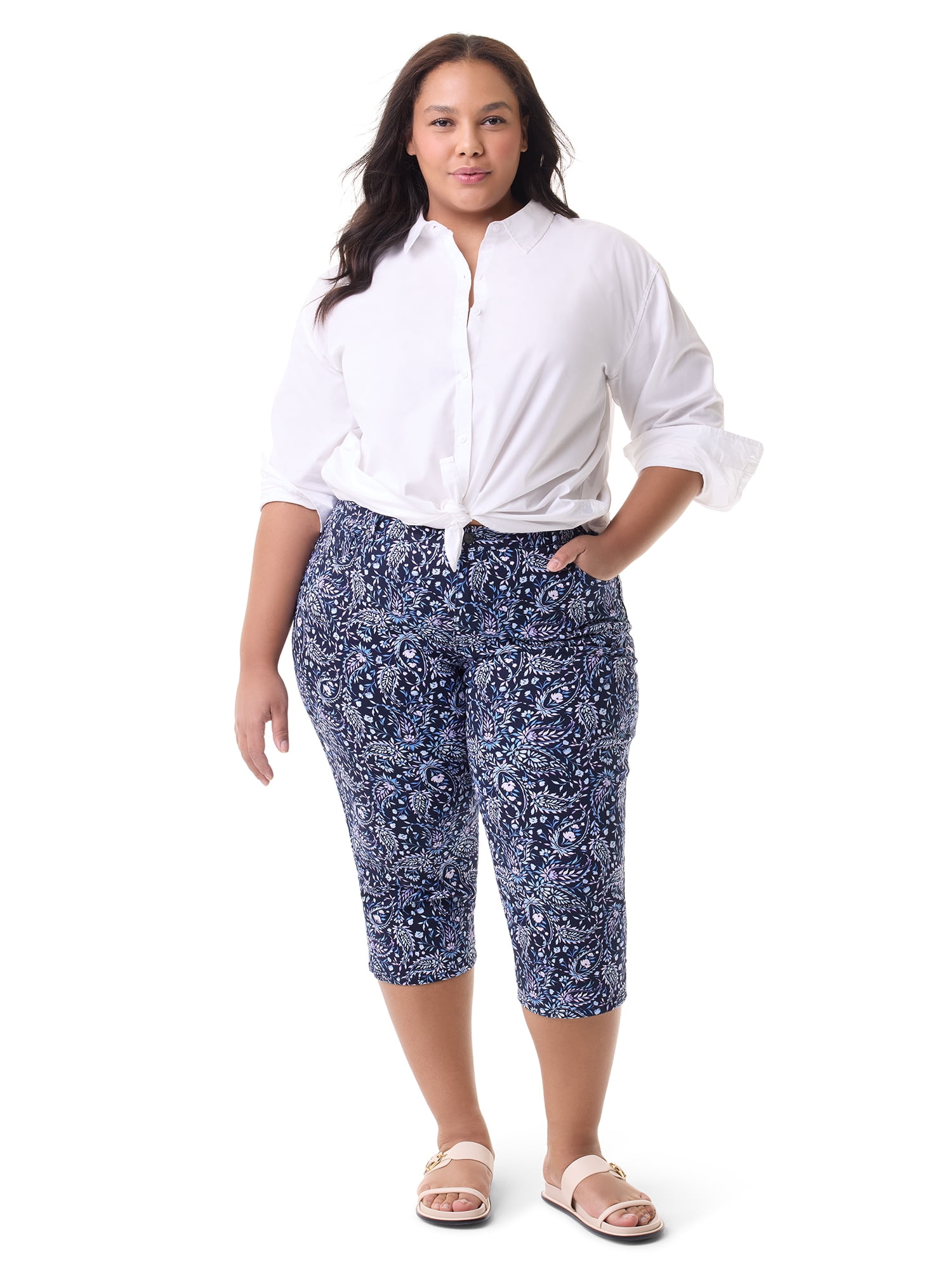 Gloria Vanderbilt Swan Series Women's Plus Amanda 5 Pocket Capri with Slit, Sizes 16W-24W