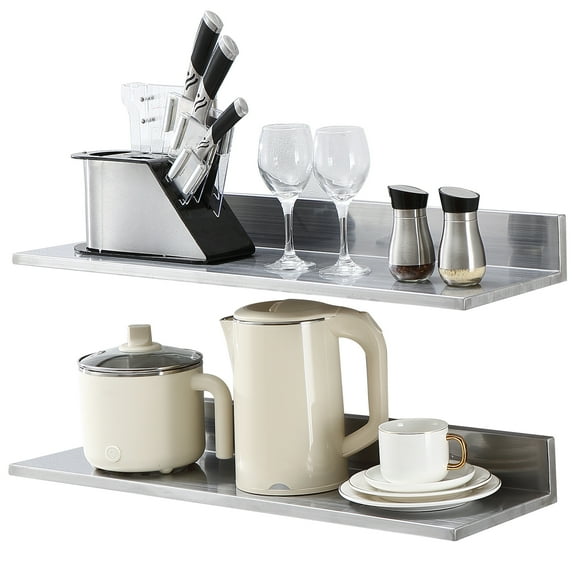 VEVOR 8.6" x 30" Stainless Steel Shelf, Wall Mounted Floating Shelving with Backsplash, 44 lbs Load Capacity Commercial Shelves, Heavy Duty Storage Rack for Restaurant, Kitchen, Bar, Home, and Hotel