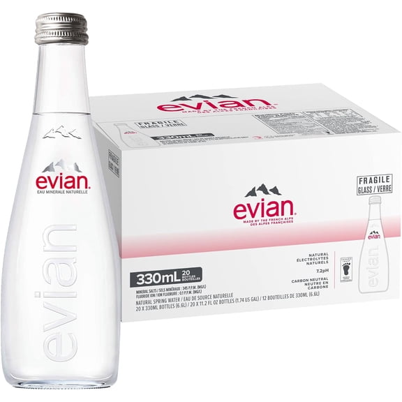 EVIAN WATER STILL GLASS LOOSE 11.2 oz - 20 Glass Bottles