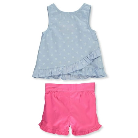 Famous Brand Baby Girls' Chambray Flowers 2-Piece Shorts Set Outfit