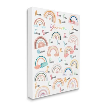 Stupell Industries Motivational Rainbow Alphabet Kids' Positivity ABC's, 16 x 20, Design by Ziwei Li