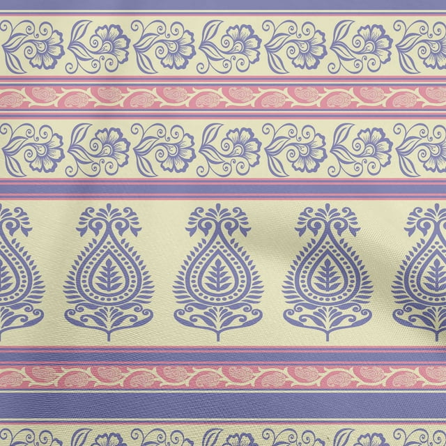 oneOone Cotton Flex Light Beige Fabric Asian Block Craft Projects Decor Fabric Printed By The Yard 40 Inch Wide