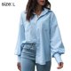 thumbnail image 2 of Camisas con botones para mujer Blusas de oficina de manga larga/corta Tops casuales de negocios Camisa suelta - Azul, 2 of 6