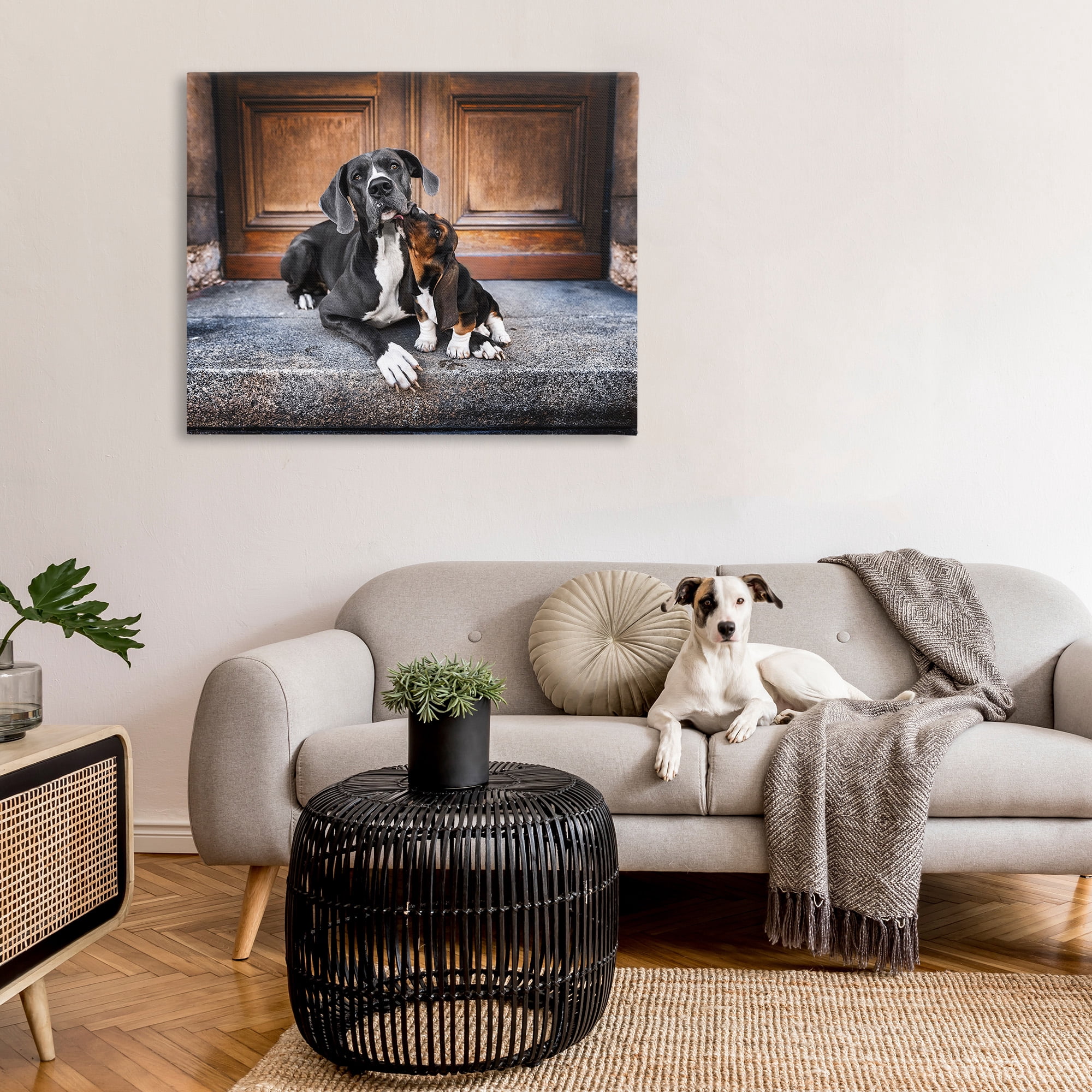 Stupell Industries Dogs on Doorstep Animals & Insects Painting Gallery Wrapped Canvas Art Print Wall Art, 48 x 36