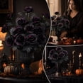 thumbnail image 6 of MYUNNIL Halloween Simulation Rose, 1 Pc Gothic Realistic Long Stem Purple Rose with Black Leaves, 13 Inch Waterproof Reusable Floral Prop for Table Centerpiece Wedding Festive Decor, Black, 6 of 7